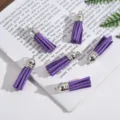 Purple faux suede tassels with silver metal caps for DIY jewelry making accessories - Fuschia