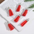 Six red suede leather tassels with silver caps for DIY jewelry making accessories - Red