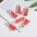 Premium coral suede leather tassel pendants with silver caps for DIY jewelry making - Orange Red