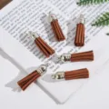 Brown suede leather tassels with silver metal caps for DIY jewelry making and crafts - Brown