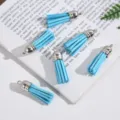 Sky blue suede leather tassels with silver metal caps for DIY jewelry making and crafts - Teal