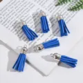 Vibrant blue faux suede leather tassels with elegant silver caps for DIY jewelry crafts - Set of 6 / Sapphire Blue