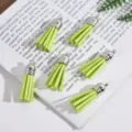 Lime green Korean velvet suede leather tassels with silver caps for DIY jewelry making - Set of 6 / Fluorescent Green