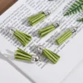 Green faux suede leather tassels with silver caps for DIY jewelry - 5 Pieces / Grass Green