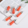 Premium orange suede leather tassel with silver metal cap for DIY craft and jewelry making - Set of 6 / Orange Yellow