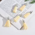 Premium cream-colored Korean velvet tassels with silver caps for DIY jewelry accessories - Set of 6 / Cream
