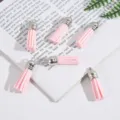 Set of pink faux suede tassels with silver metal caps for DIY jewelry making accessories - Set of 6 / Light Pink