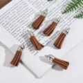 Brown faux suede leather tassels with silver caps for DIY jewelry making - 5 Pieces / Brown