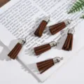 Brown faux suede leather tassels with silver caps for DIY jewelry making and crafts - Set of 6 / Dark Brown