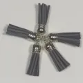 Grey faux suede leather tassels with silver caps for DIY jewelry crafts accessories - 5 Pieces / Lead Grey