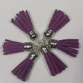 Set of six purple suede leather tassels with silver caps for DIY jewelry making crafts - Set of 6 / Fuschia