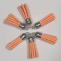 Peach pink suede leather tassels with silver caps for DIY jewelry making accessories - Set of 6 / Carrot Orange