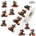 Pegatinas rollo Halloween vaca Highland mago con calabazas y calderos para envolver - Ternero de las Tierras Altas Mago (ZG61) / 500 Pegatinas/Rollo