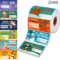 Detail view of 200 Christmas name tag stickers roll with Santa and snowman designs - Christmas Theme Style (ZH69) / 200 Pcs Per Roll