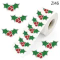 Macro view of glitter Christmas holly berry stickers in a convenient 500-unit roll - Holly Berry Style (ZI46) / 500 Stickers/Roll