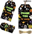 Detailansicht von Halloween-Geschenkanhängern mit Totenkopf- und Kürbisdesign und Hanfseil - Kürbis-Skelett-Stil (WSDP03) / 50 Blatt