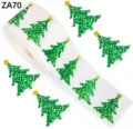 Detalle de pegatinas de árbol de Navidad láser verde con acabado de purpurina en rollo - Árbol de Navidad Verde (ZA70) / 500 Etiquetas/Rollo