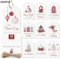 Juego de 50 etiquetas de regalo navideñas en acuarela con diseños festivos y cuerda. - Estilo Acuarela Vintage (SDDP23) / 50 Hojas