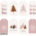 Lot de 64 étiquettes cadeaux de Noël minimalistes avec motifs sapins et flocons de neige - Noël Minimaliste (SDDP16) / 64 Pièces/Paquet