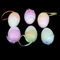 Decorative set of six glittery colorful Easter foam eggs with hanging ribbons on black - 新款2号细密闪粉挂绳款 / Set of 6