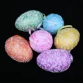 Set of 6 colorful textured Easter eggs with hanging ribbons for spring festive decor - 新款3号细密白色颗粒闪粉款 / Set of 6