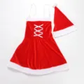 Festive women's red velvet Christmas dress with white fur trim and matching Santa hat - One Size / Dresses / Two-Piece Set