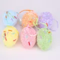 Set of 6 colorful Easter foam eggs with hanging ribbons for festive holiday decoration - 新款5号反光彩色纸条平铺款 / Set of 6
