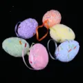 Set of 6 colorful Easter foam eggs with hanging ribbons for festive decoration - 新款6号白色泡沫微粒亮片款 / Set of 6