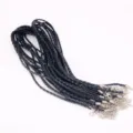Detail showing bulk black braided necklace cords with lobster clasps and chains. - Mesh Cord Spring Head / DIY Lanyard / Black