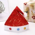 Festive red children's Christmas hat featuring gold star and moon patterns and snowflakes - Snowflake Gold Star Moon Style (RM295-1) / Kids Size