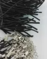 Durable black wax cord with silver lobster clasps for DIY jewelry necklace making projects - Black Leather Cowhide Cord Single End Chain / Approx 1.8mm Diameter / Black