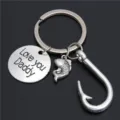 Vintage zilveren sleutelhanger met vishaak en Love you Daddy gegraveerde metalen tag - Hou van je Papa (24)