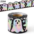 Adesivi olografici per bordi di Halloween con fantasmi per bacheche e decoro - Stile Fantasma Olegrafico (ZG94) / Rotolo da 5 Metri
