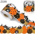 Primo piano di adesivi per bordi ondulati Halloween con zucche e pipistrelli per decorazione. - Stile Zucca Pipistrello (ZG99) / 10m/Rotolo