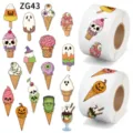 Halloween stickers featuring skull and ghost ice cream cones for holiday decoration. - Ice Cream Skull Style (ZG43) / 500 Pieces/Pack