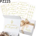 Detail showing gold wedding stickers applied to a white gift box with satin ribbon - 4 Sheets/Pack / Gold (PZ225)