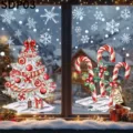 Festive Christmas window stickers set featuring a snowy tree and candy canes on glass - 4pcs / SDP03 (Large JOY Tree Series)