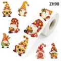 Dekorative Herbst-Gnom-Aufkleberrolle mit 500 Motiven zur Geschenkversiegelung - 500 Aufkleber/Rolle
