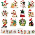 Detailed display of 500pcs/roll Christmas pet stickers featuring festive cats and dogs. - 圣诞猫狗宠物款式(ZH86) / 500 Pieces/Pack