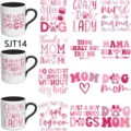 Detailed view of pink UV DTF transfer stickers for DIY mug decoration with dog themes - Dog Theme (SJT14) / 6pcs