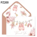 Bohemian bedankkaart met aquarel baby romper en regenboog bloemenprint met envelop - Boheems Baby Konijn Stijl(PZ200)