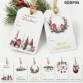 Variety of Christmas gift tags featuring festive gnome and house illustrations - Christmas Cabin Gnome Style (SDDP05) / 48pcs/pack