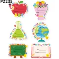 Close-up of colorful cartoon teacher appreciation stickers featuring apple and globe designs - Cartoon Character Book Flask Style (PZ235) / 36 Pcs/Pack