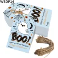 Detailansicht von Halloween-Geschenkanhängern mit Hanfseil für kleine Partygeschenke - Hellblauer Cartoon Geist Stil (WSDP14) / 50 Blatt