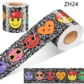 Macro view of colorful smiley face bulletin board border stickers on a roll - Black White Spot Smiley Style (ZH24) / 10m/Roll
