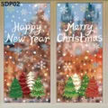 Festive Christmas window stickers featuring trees and snowflakes for holiday home decoration - 4pcs / SDP02 (New Year Tree Series)
