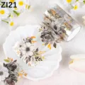 Elegante goldfolierte PET-Blumenaufkleber für Journals und Scrapbooking. - Vintage Goldrand Grau Floral (ZI21) / 2 Meter Pro Rolle