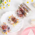 Detaillierte Makroansicht wasserfester Vintage-Blumen-PET-Aufkleber für Scrapbooking-Journale - Aquarell Vintage Blumensträuße (ZI22) / 2 Meter Pro Rolle
