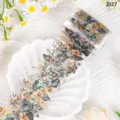 Detailansicht des Vintage-Blumenmusters von wasserfesten PET-Aufklebern für Scrapbooking - Üppige Vintage-Sträuße (ZI27) / 2 Meter Pro Rolle