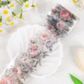Detailansicht von rosa und blauem Vintage-Pfingstrosen-Blumen-PET-Aufkleberband - Rosa Blau Ölgemälde Pfingstrose (ZI29) / 2 Meter Pro Rolle